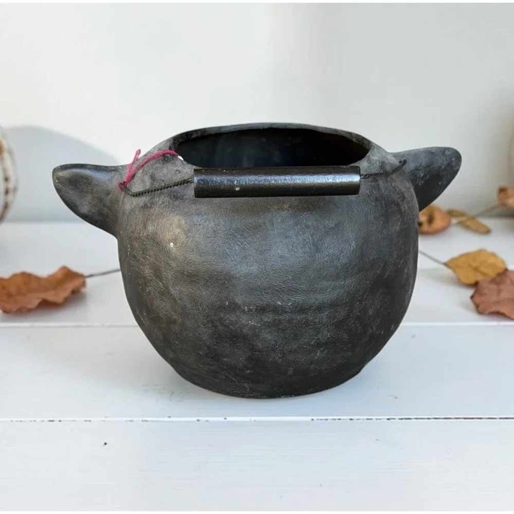 Black Cat Halloween Candy Bucket Paper Mache 12